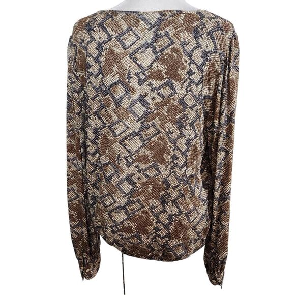 Lucky Brand Gray and Brown Snakeskin Print Top with Drawstring Hem Size Medium - Picture 2 of 9